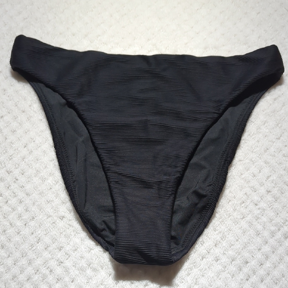 J. Crew High Rise Cheeky Black Ribbed Bikini Bottom